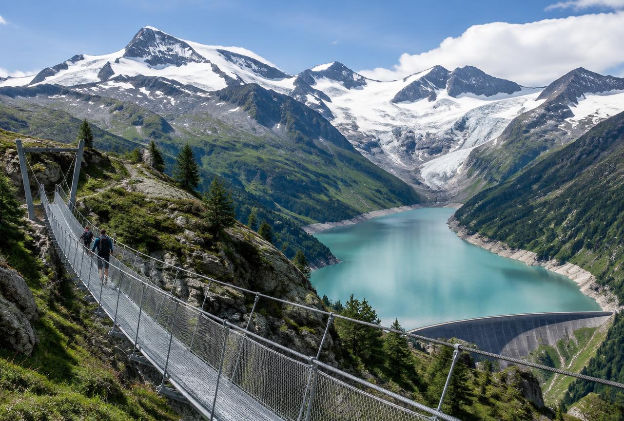 Olpererhütte e ponte suspensa